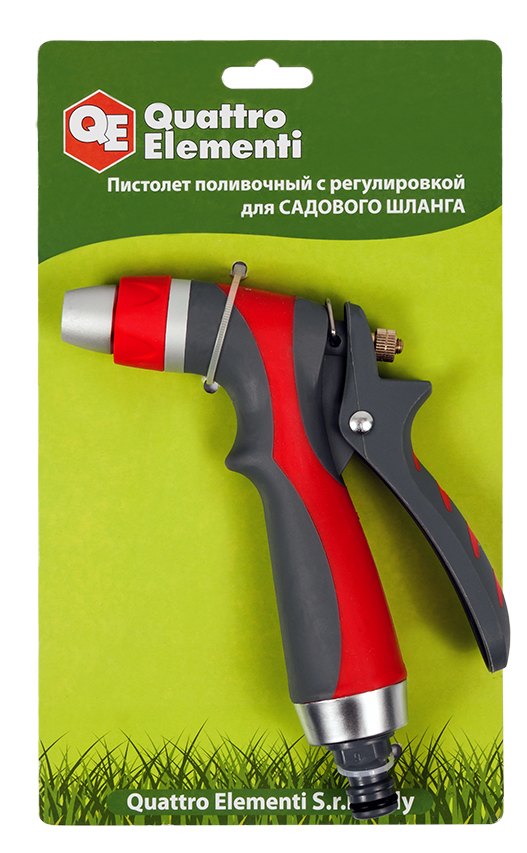 Пистолет поливочный QUATTRO ELEMENTI 1-режимный металл + мягкий пластик, регулировка напора