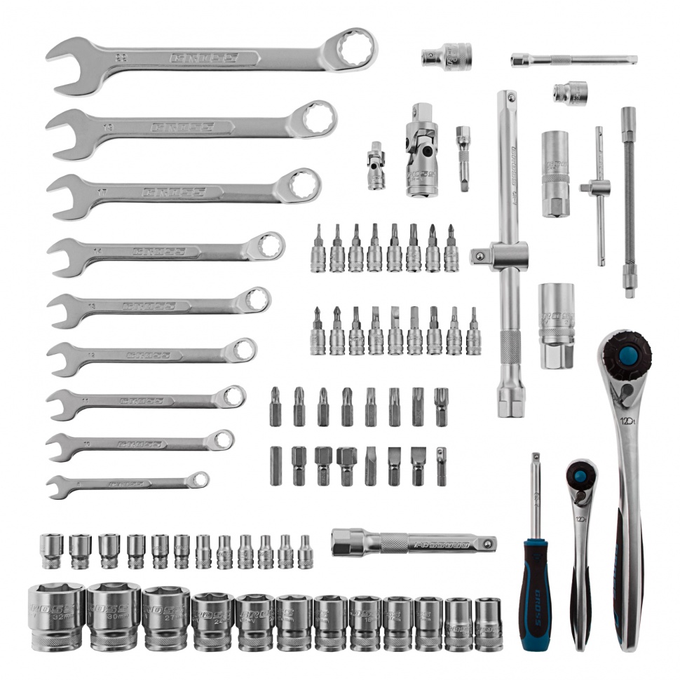 Набор инструментов, 1/4", 1/2", CrV, 120 зубьев, 82 предмета Gross