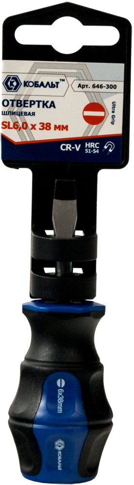 Отвёртка КОБАЛЬТ Ultra Grip SL 6,0 х 38 ммCR-V, двухкомпонентная рукоятка (1 шт.) подвес