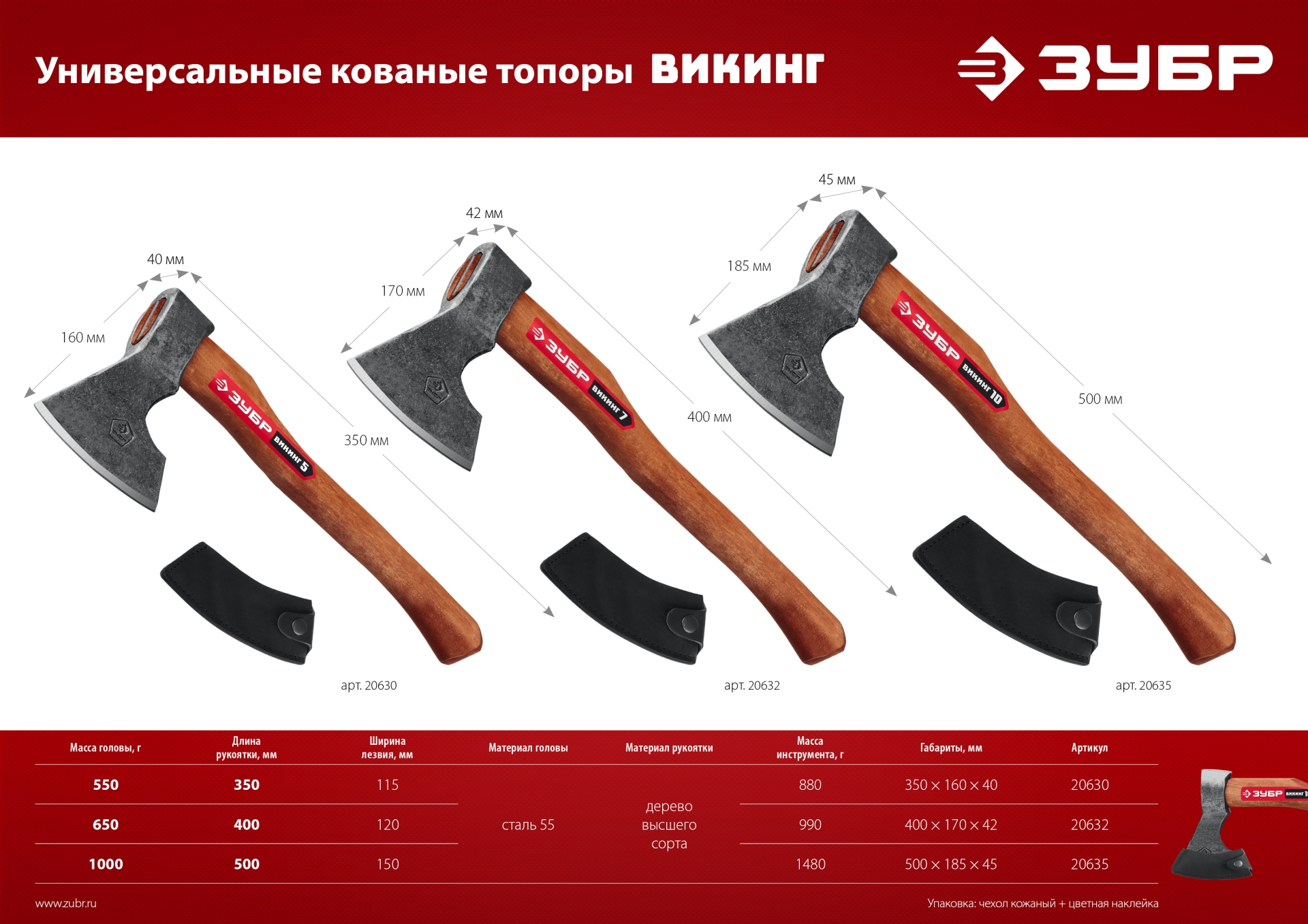 ЗУБР ВИКИНГ-7, 700/950 г, 400 мм, универсальный кованый топор (20632)