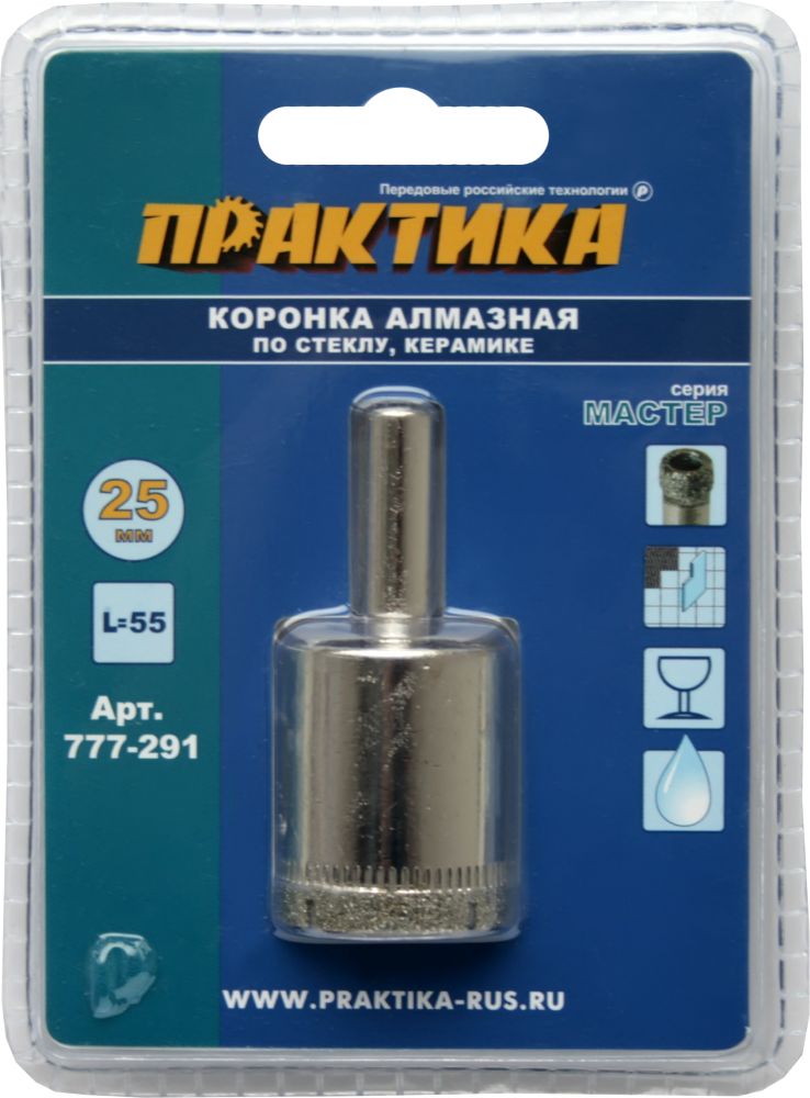 Коронка алмазная ПРАКТИКА  "Мастер" по стеклу и керамике  25 мм (1шт) блистер