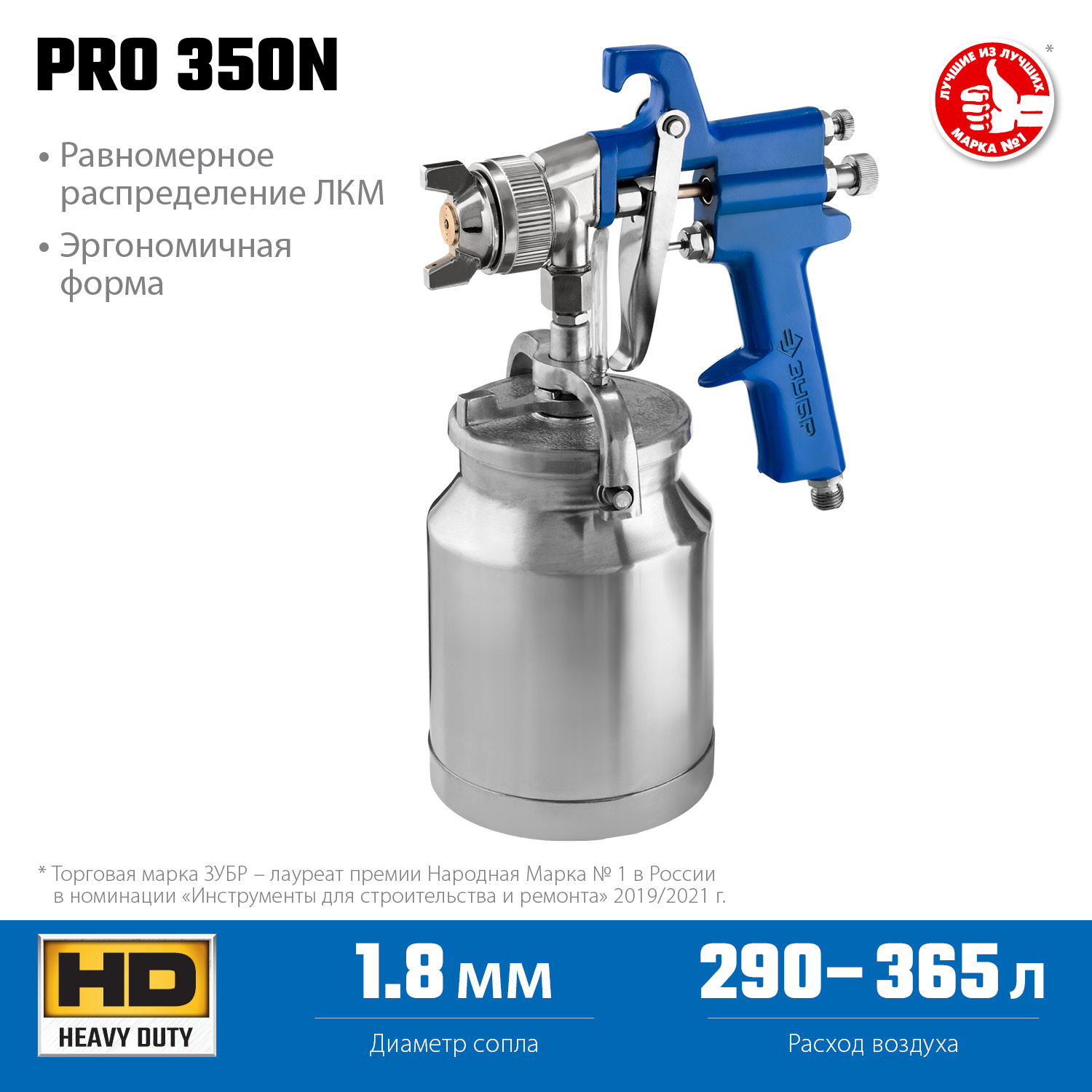 ЗУБР PRO 350N, 1.8 мм, пневматический краскопульт с нижним бачком, Профессионал (06451-1.8)