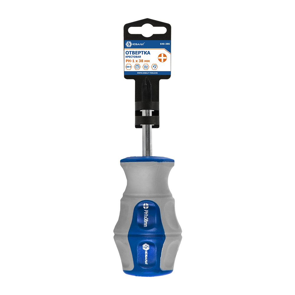 Отвёртка КОБАЛЬТ Ultra Grip PH-1 х 38 ммCR-V, двухкомпонентная рукоятка (1 шт.) подвес