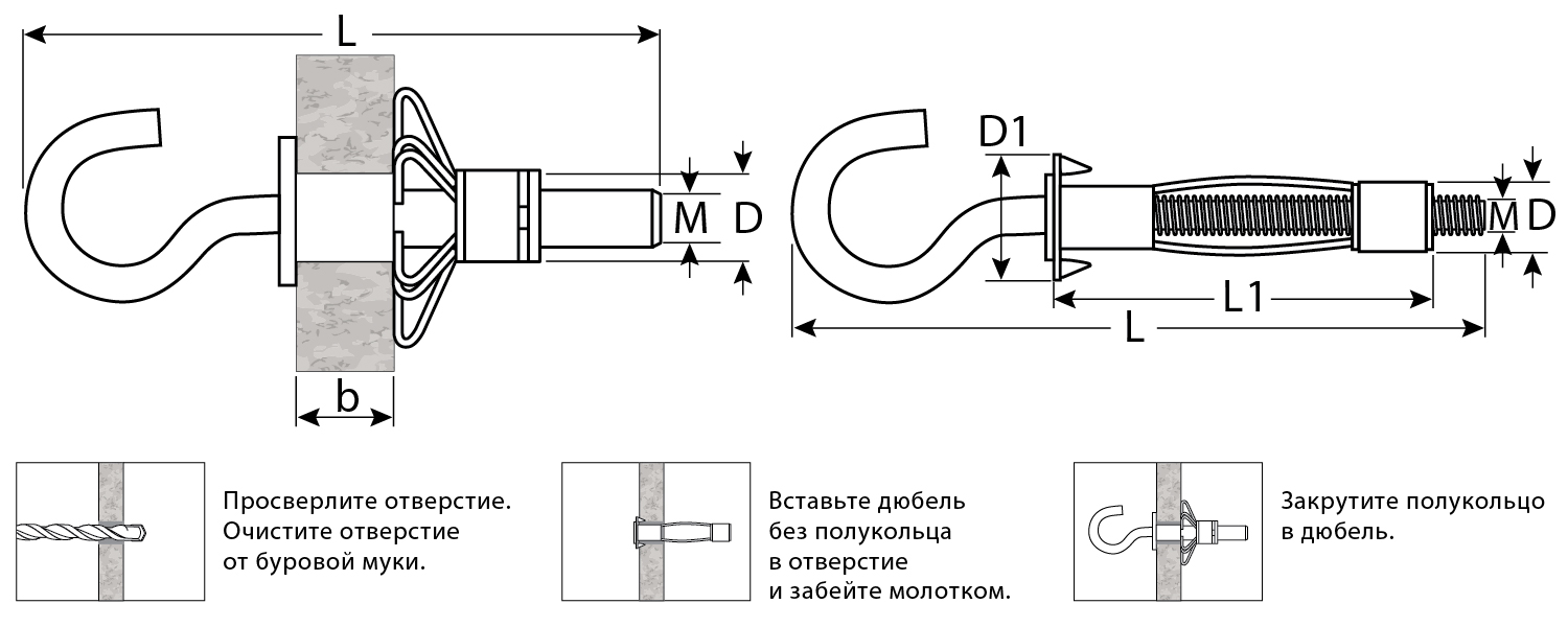 ЗУБР МОЛЛИ, М4 х 32 х 8 мм, 100 шт, анкер с полукольцом для пустотелых конструкций (302512-04-032)