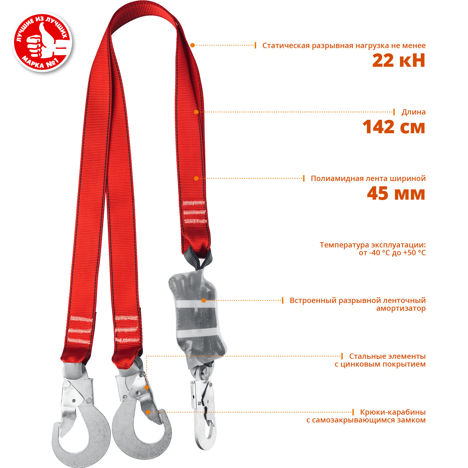 ЗУБР СЛА-2 карабины из оцинкованной стали, длина - 1.42м, разрывной ленточный амортизатор, двухплечный строп (11587)