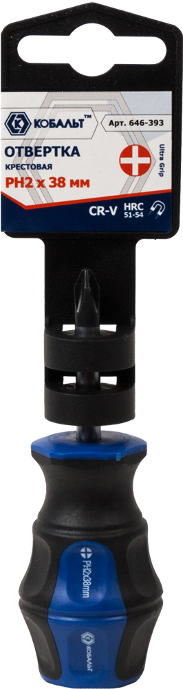 Отвёртка КОБАЛЬТ Ultra Grip PH-2 х 38 ммCR-V, двухкомпонентная рукоятка (1 шт.) подвес
