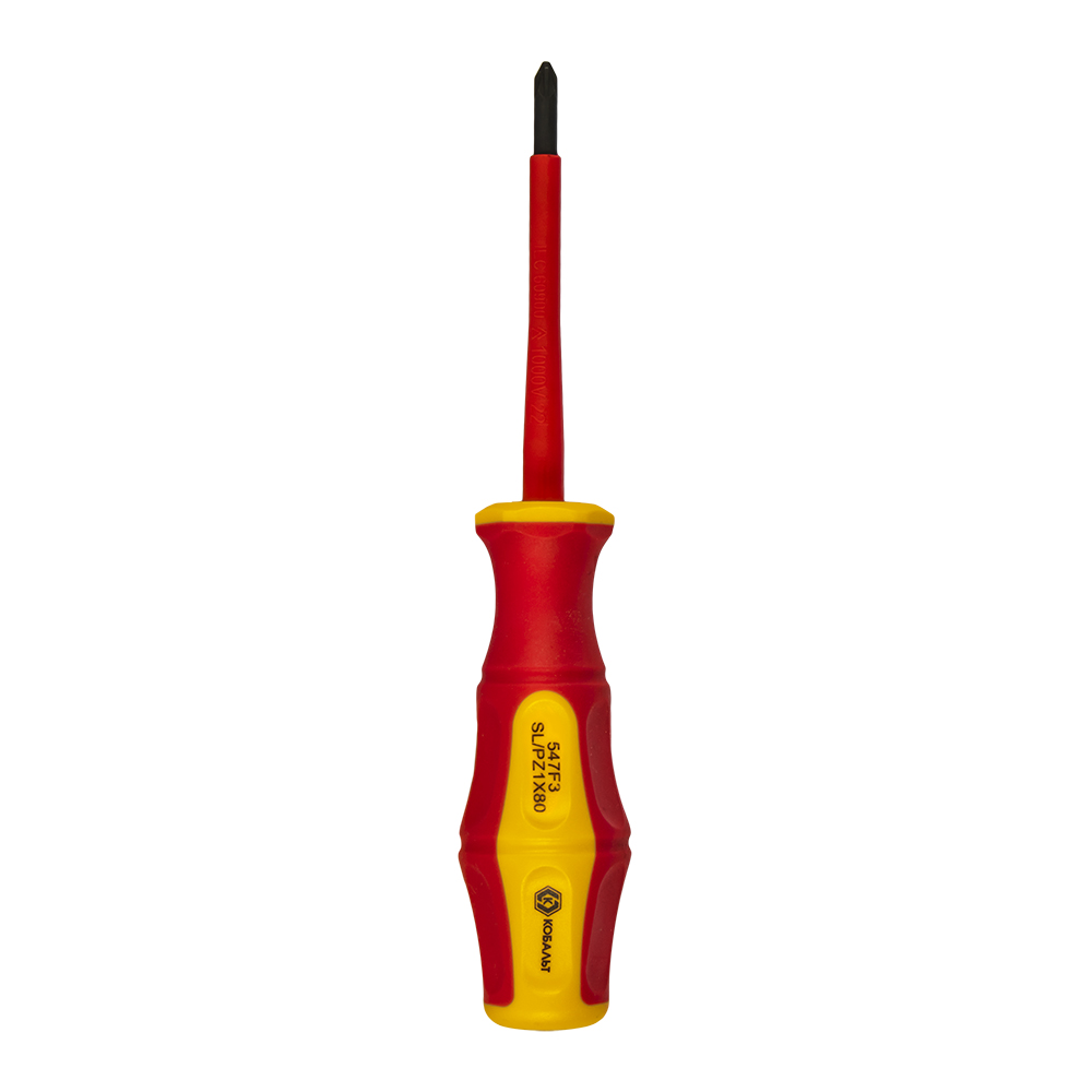 Отвертка диэлектрическая КОБАЛЬТ Ultra Grip FL/PZ-1 х 80 мм CR-V, двухкомпонентная рукоятка