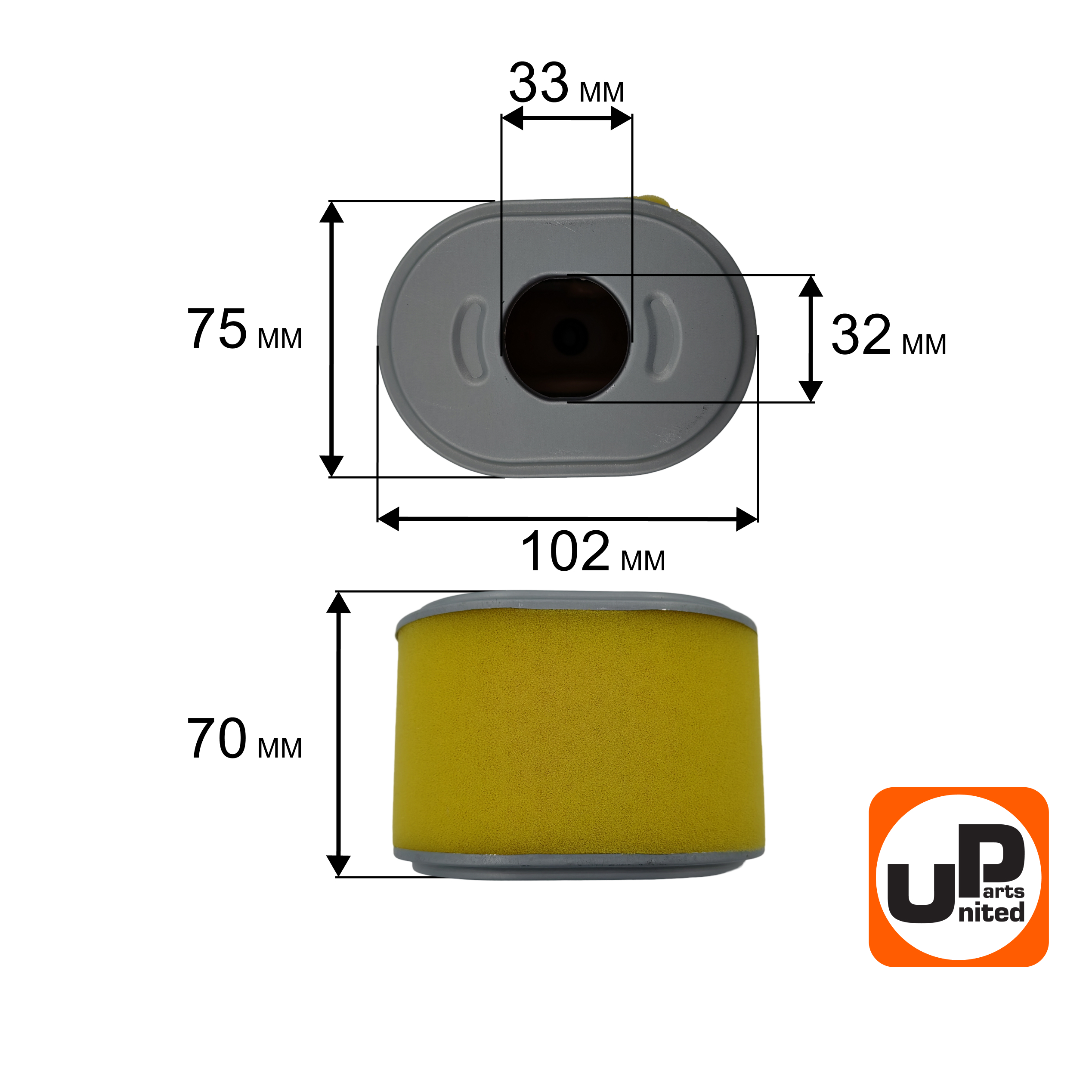 Фильтр воздушный UNITED PARTS для 168/170F, GX160/200 (овальный), шт