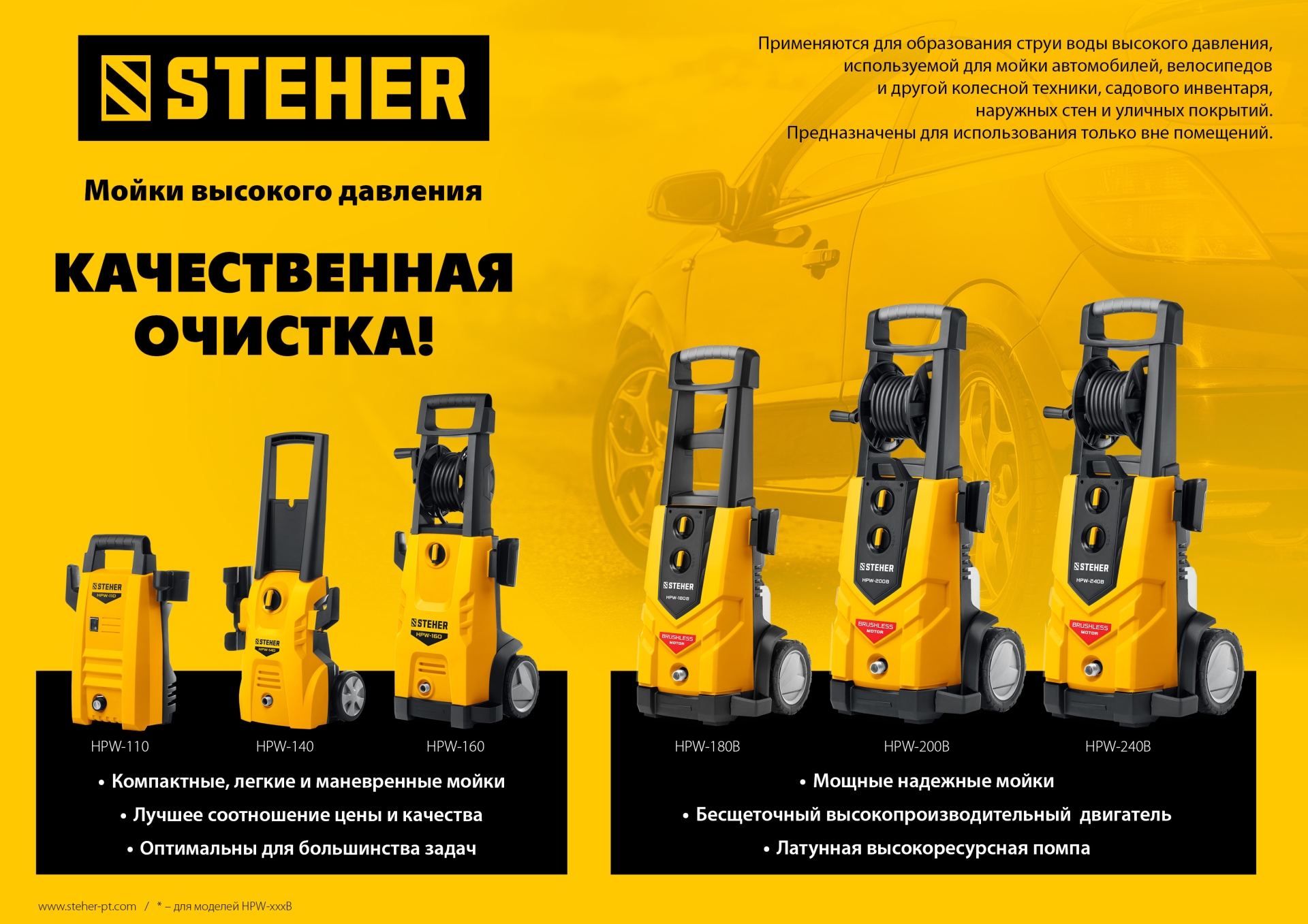 STEHER 160 Атм, 2100 Вт, мойка высокого давления, пистолет G-180 (HPW-160)