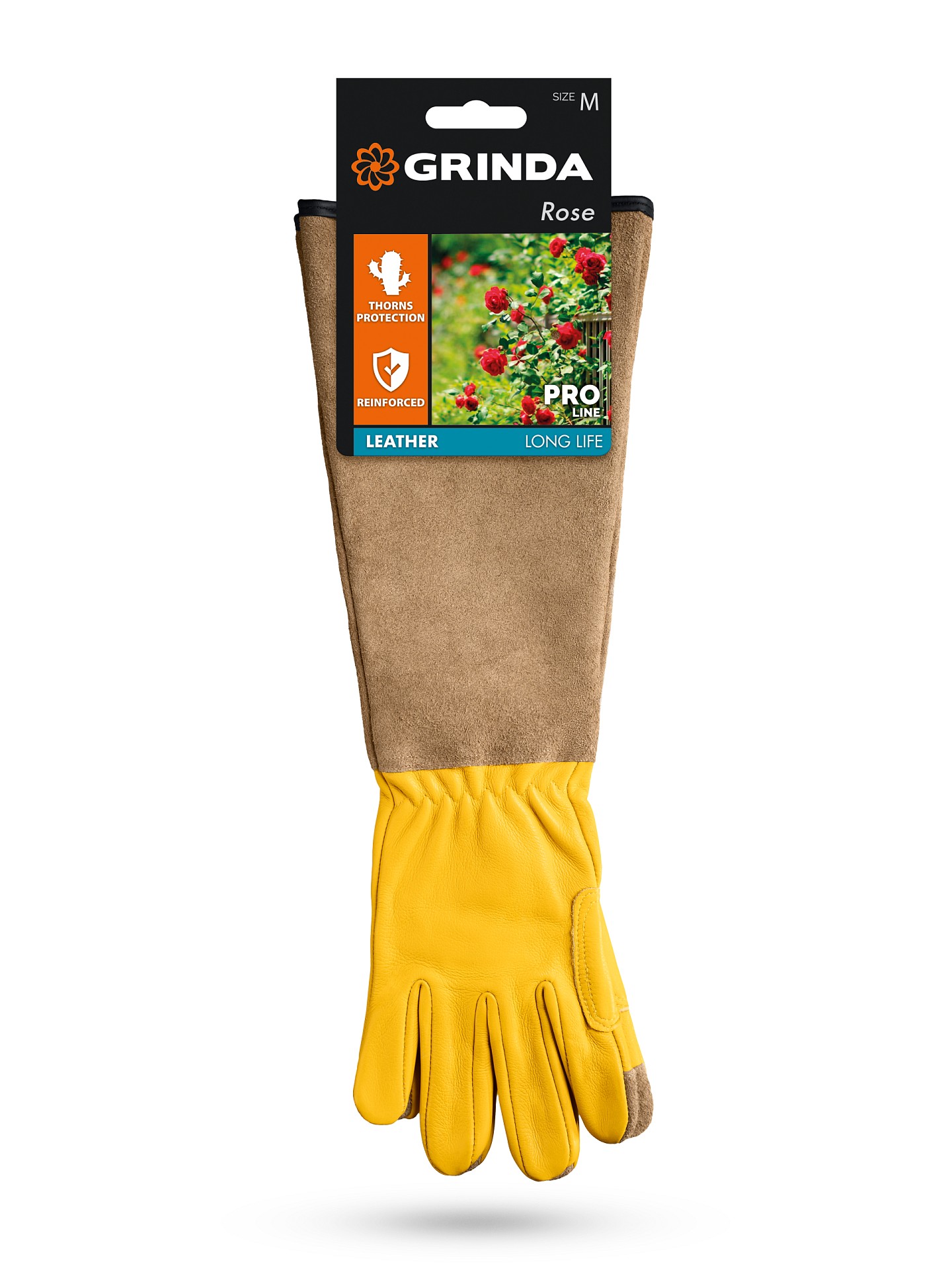 GRINDA ROSE, M (8), кожаные садовые перчатки для колючих кустарников с увеличенной крагой, усиленная ладонь и кончики пальцев, PRO Line (11303-M)