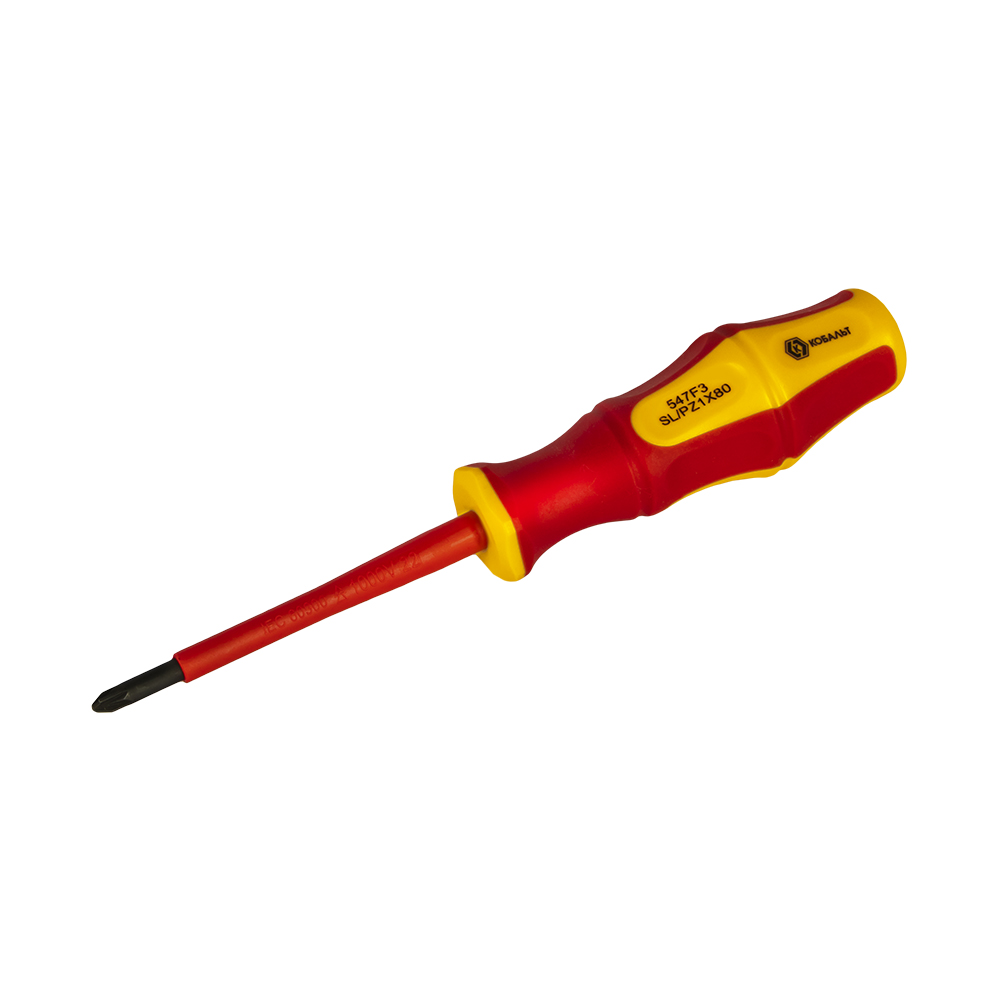 Отвертка диэлектрическая КОБАЛЬТ Ultra Grip FL/PZ-1 х 80 мм CR-V, двухкомпонентная рукоятка