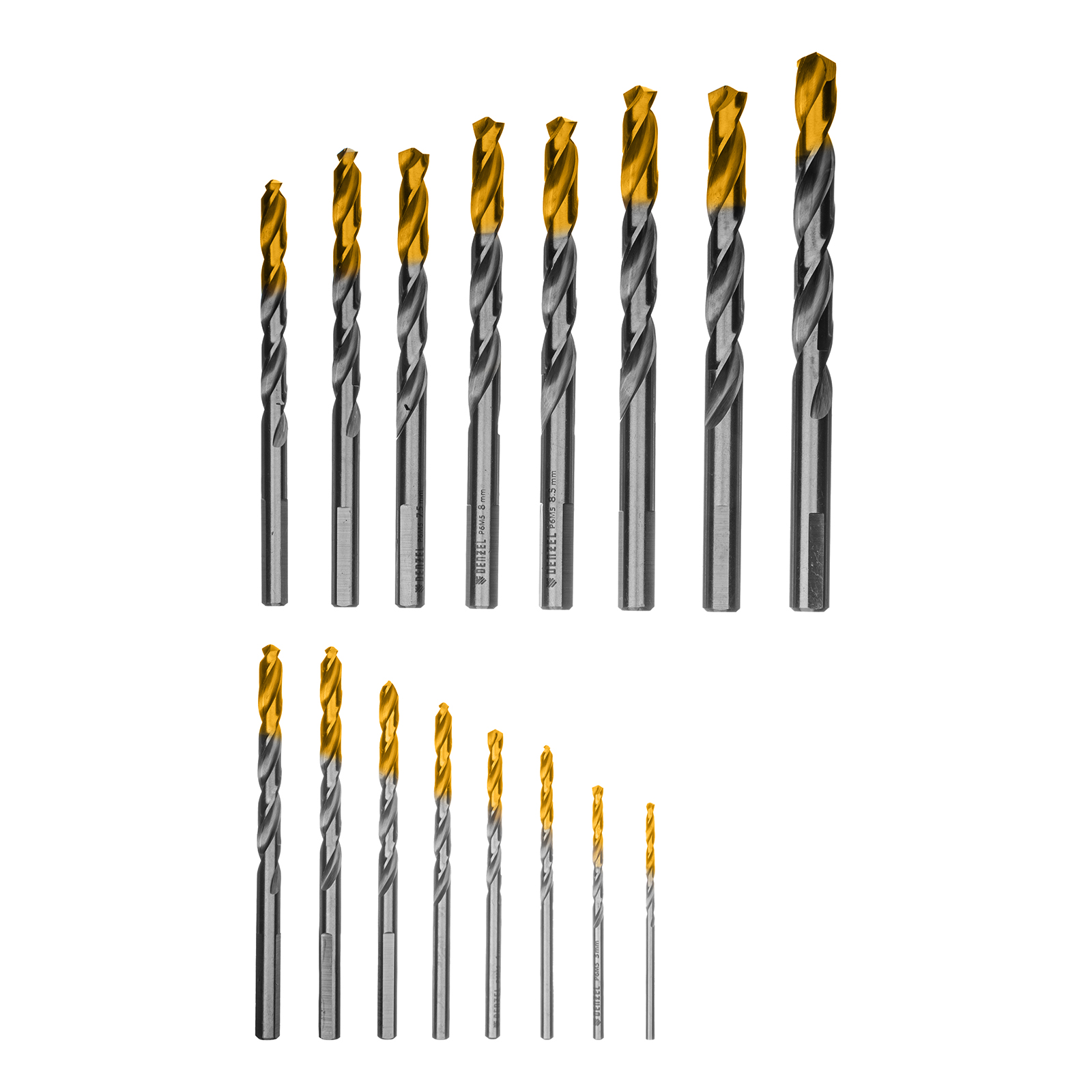 Набор сверл по металлу, 1-10 мм, Р6М5-TiN, Golden Tip, 19 шт Denzel