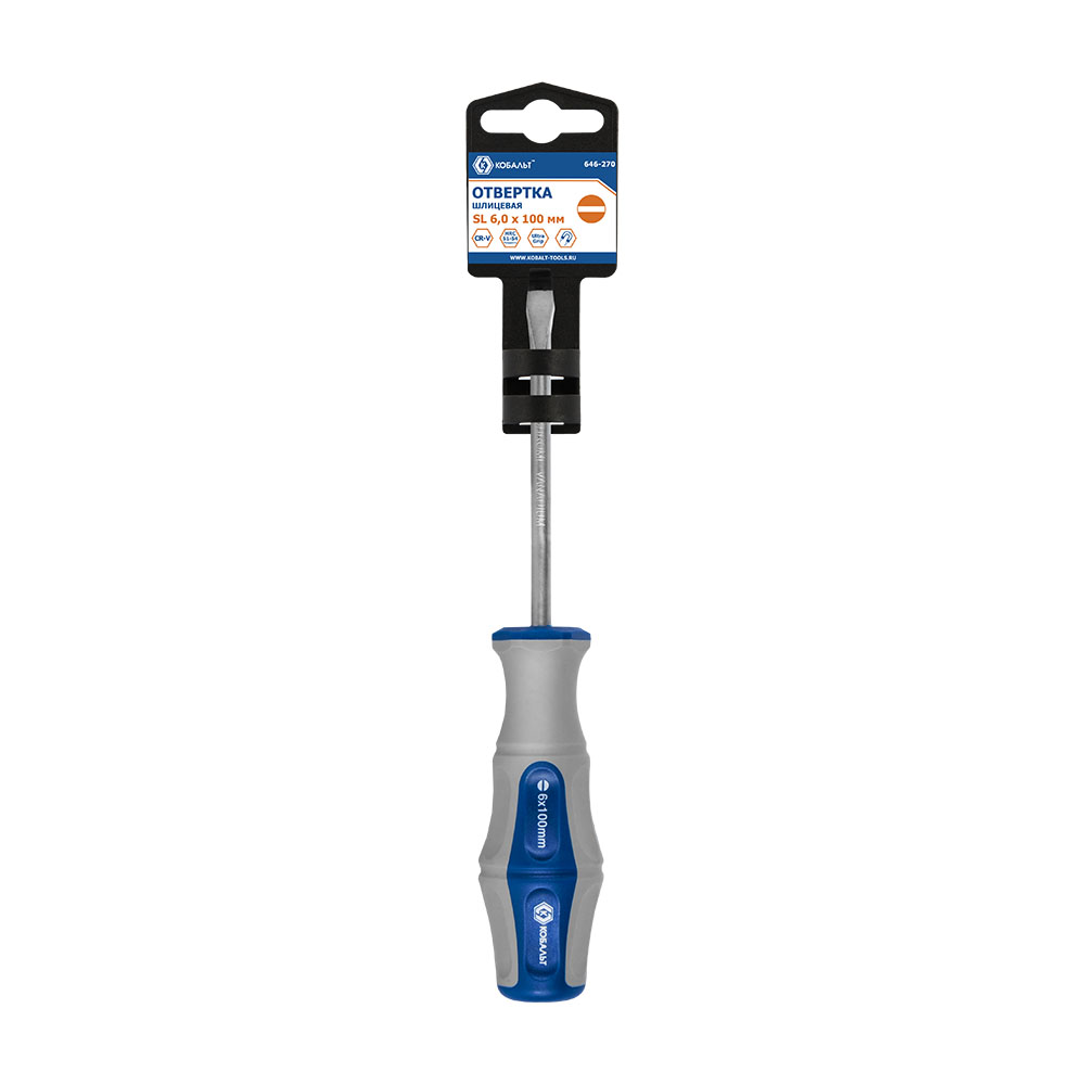 Отвёртка КОБАЛЬТ Ultra Grip SL 6,0 х 100 ммCR-V, двухкомпонентная рукоятка (1 шт.) подвес