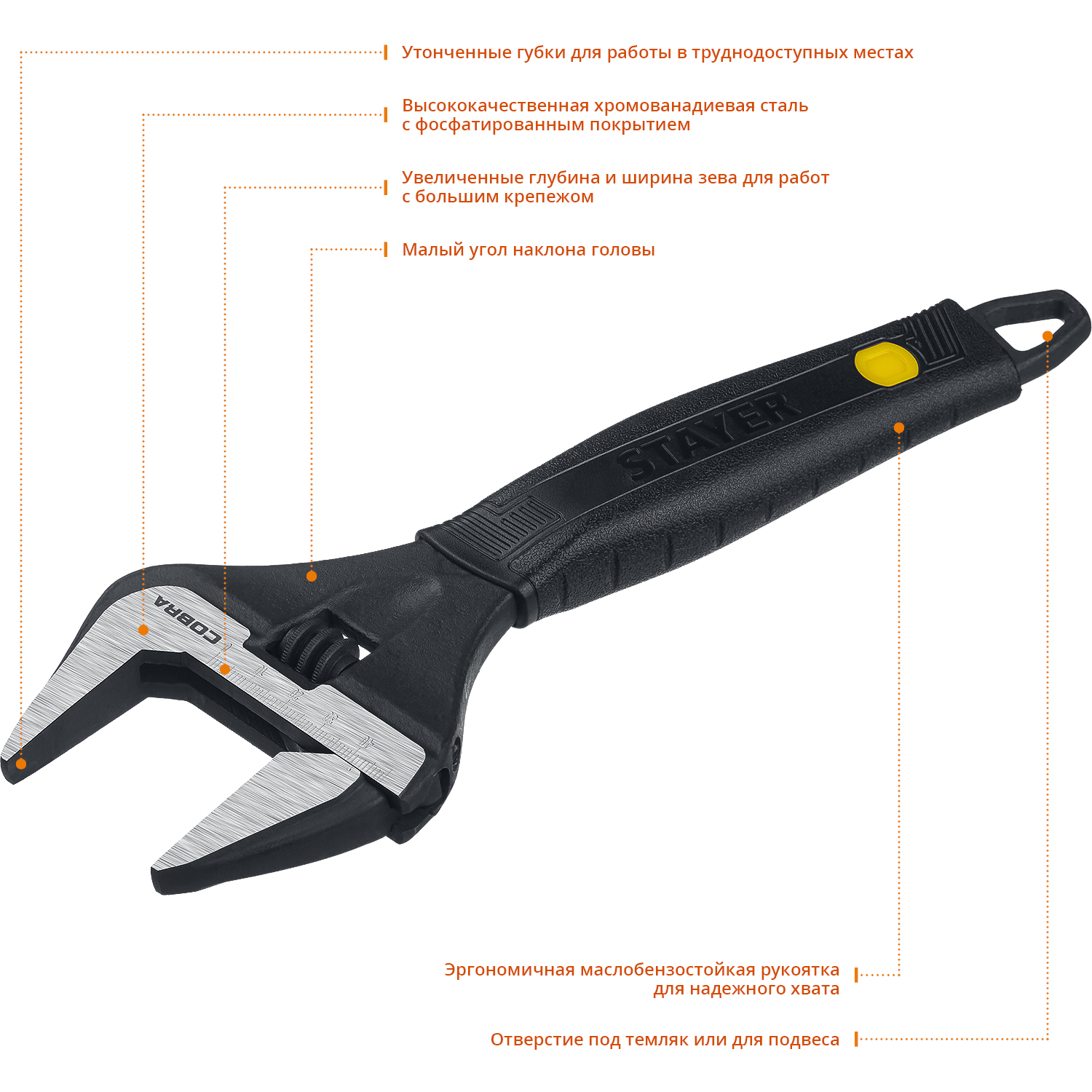 STAYER COBRA, 250/50 мм, разводной ключ, Professional (27264-25)