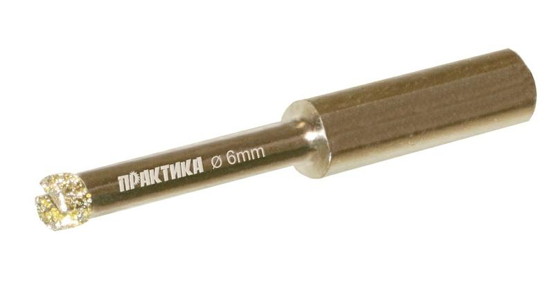 Коронка алмазная ПРАКТИКА "Профи" по керамограниту/керамике 6х65мм (1шт) блистер