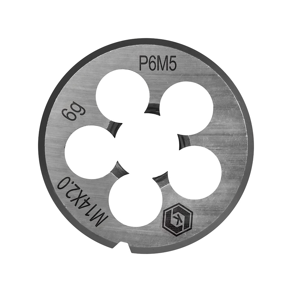 Плашка по металлу КОБАЛЬТ ручная, М14 х 2 мм, правая, точность 6g, быстрорежущая сталь Р6М5, пластиковая туба, блистер (926-034), шт