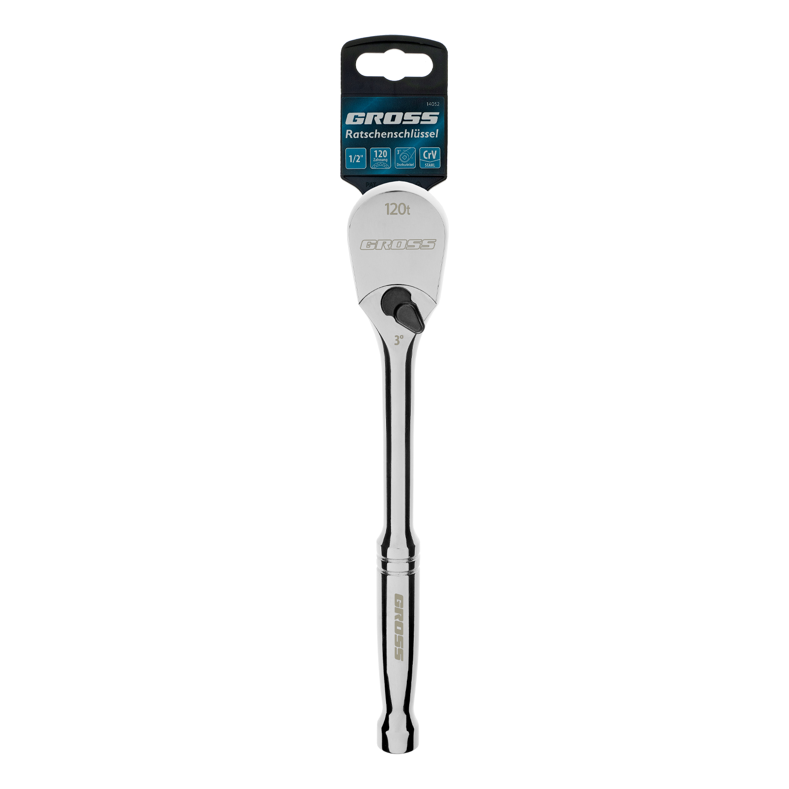 Ключ-трещотка 1/2", CrV, 120 зубьев, цельнометаллический, хром Gross