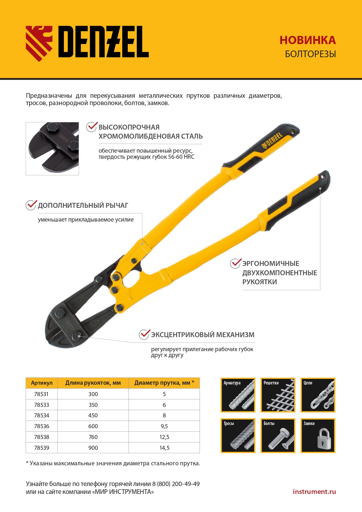 Болторез 900 мм 36", Cr-Mo Denzel