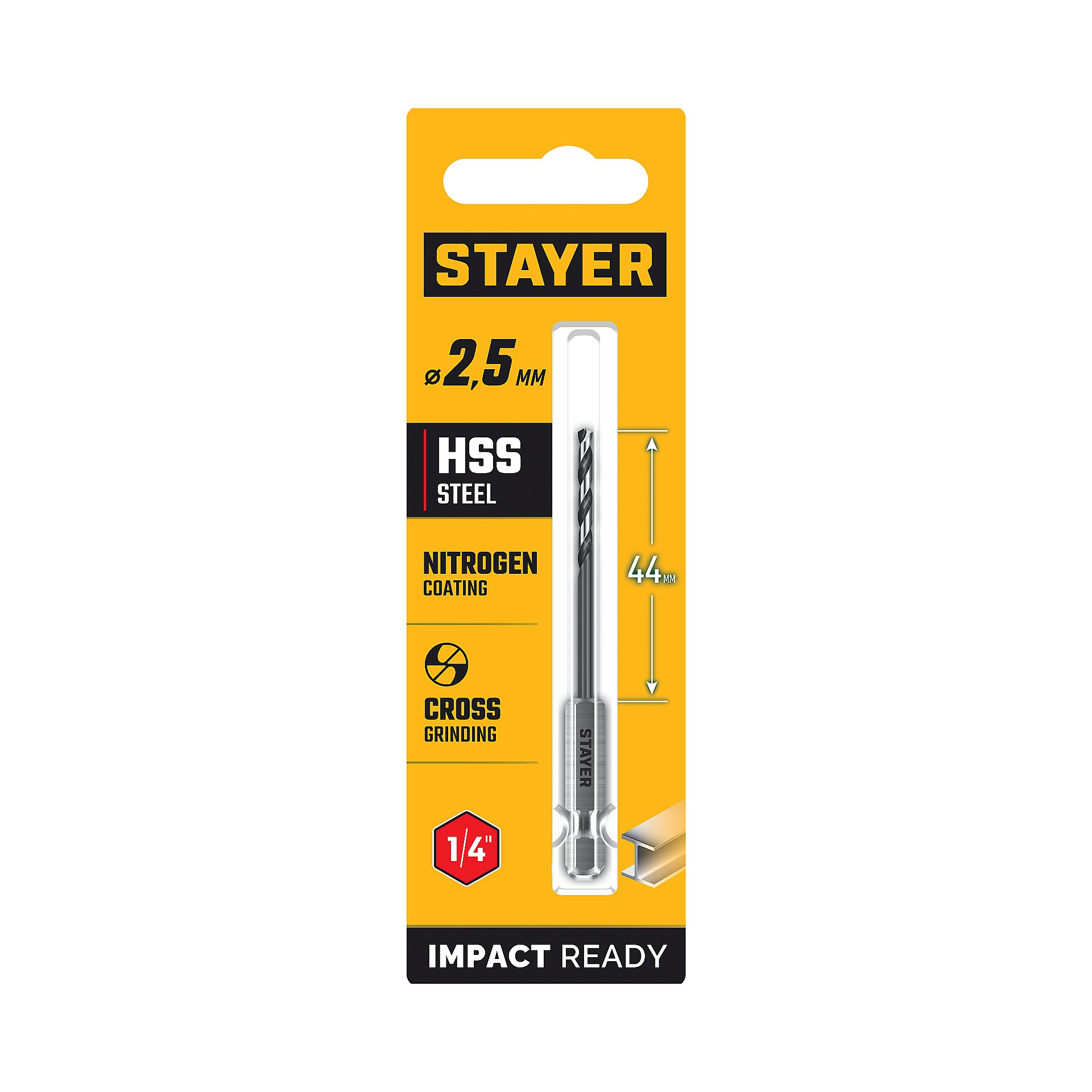STAYER НЕХ-1/4″, d 2.5 х 79 мм, сверло по металлу для винтовёртов и шуруповертов IMPACT READY (29603-2.5)