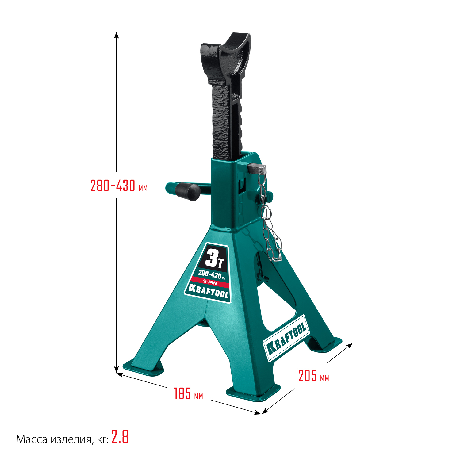 KRAFTOOL S-PIN, 3 т, 290 - 430 мм, усиленная страховочная подставка со штифтом (43465-3)