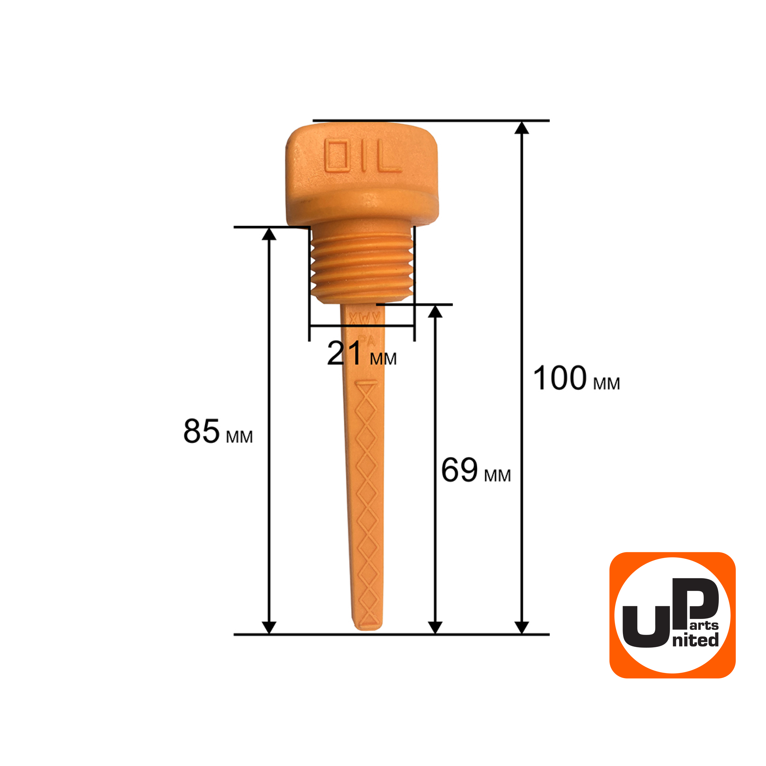 Щуп масляный UNITED PARTS для дизельного двигателя UD178/186 Ø21мм, длина 69мм, шт
