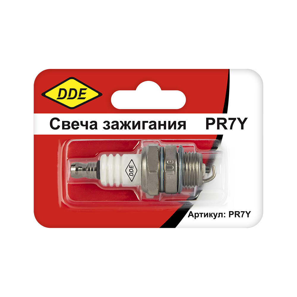 Свеча зажигания DDE - PR7Y (Champion RCJ7, Bosch WR11EO, NGK BR2LM) бензопилы, триммеры, мото (PR7Y), шт