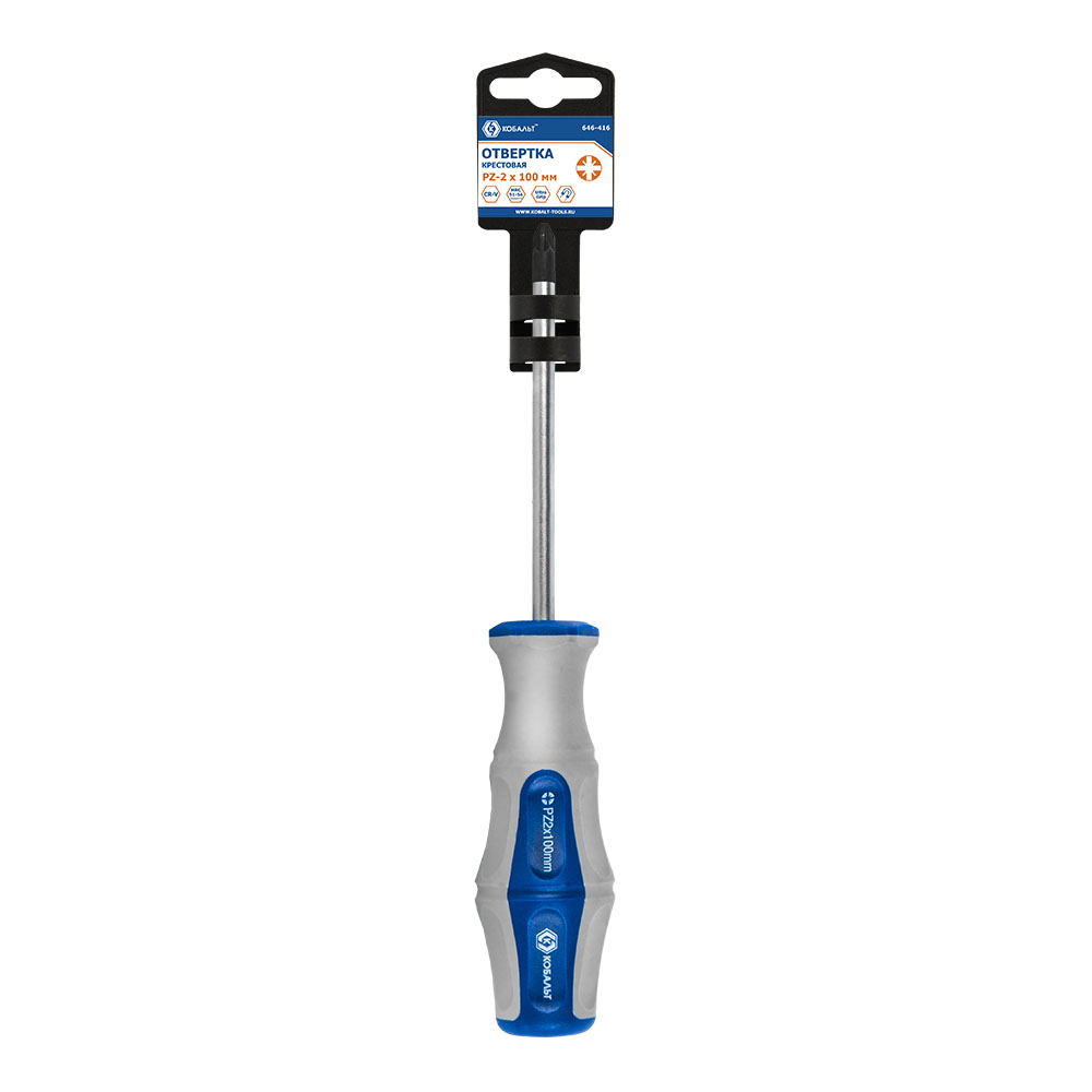 Отвёртка КОБАЛЬТ Ultra Grip PZ-2 х 100 ммCR-V, двухкомпонентная рукоятка (1 шт.) подвес