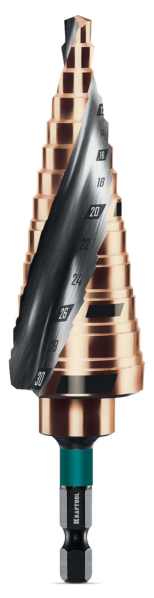 KRAFTOOL COBALT 6-30мм, 13 ступеней, азотирование, винтовая спираль, сверло ступенчатое(29691-6-30-13)