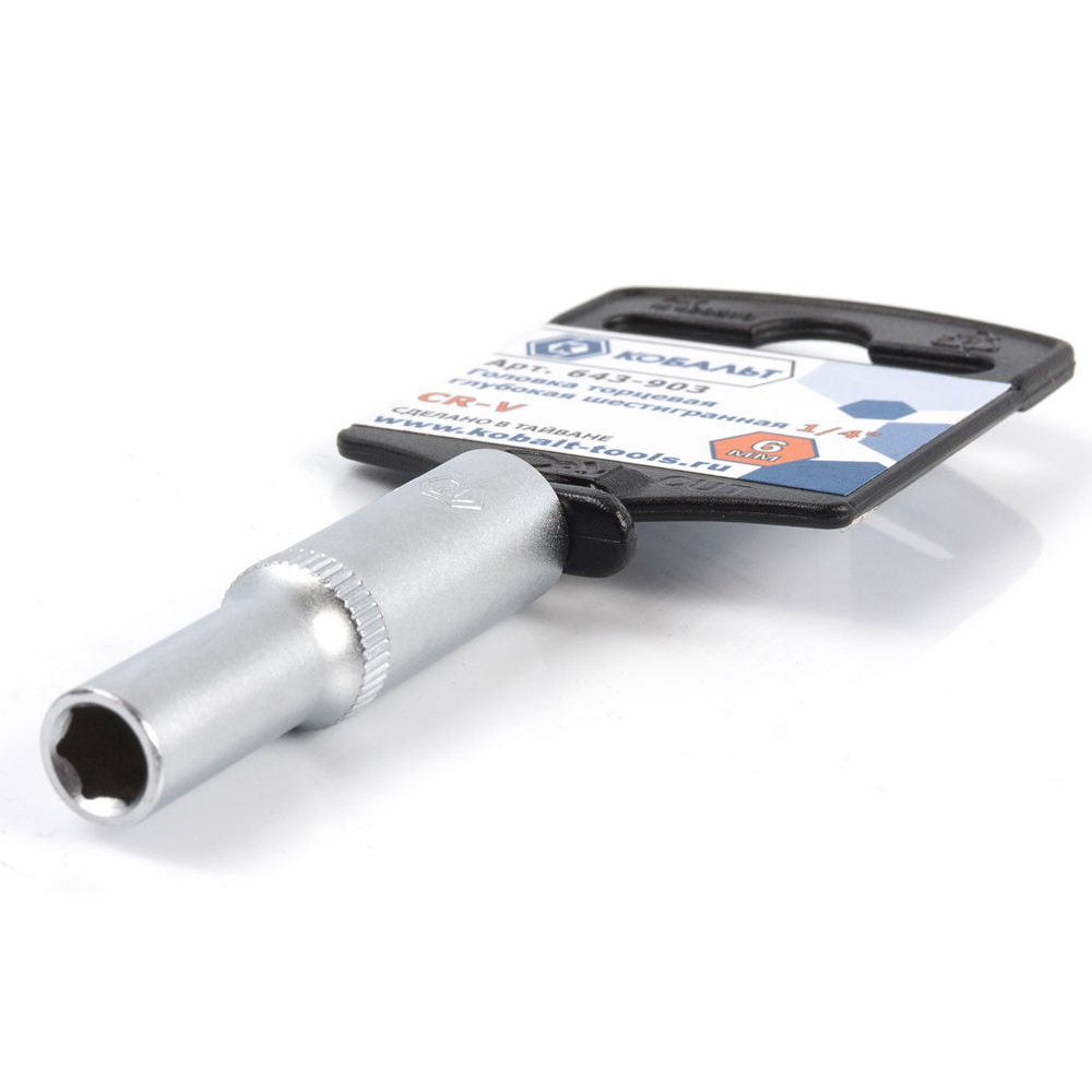 Головка торцевая глубокая КОБАЛЬТ 1/4", 6 мм, Cr-V(1 шт.) подвес