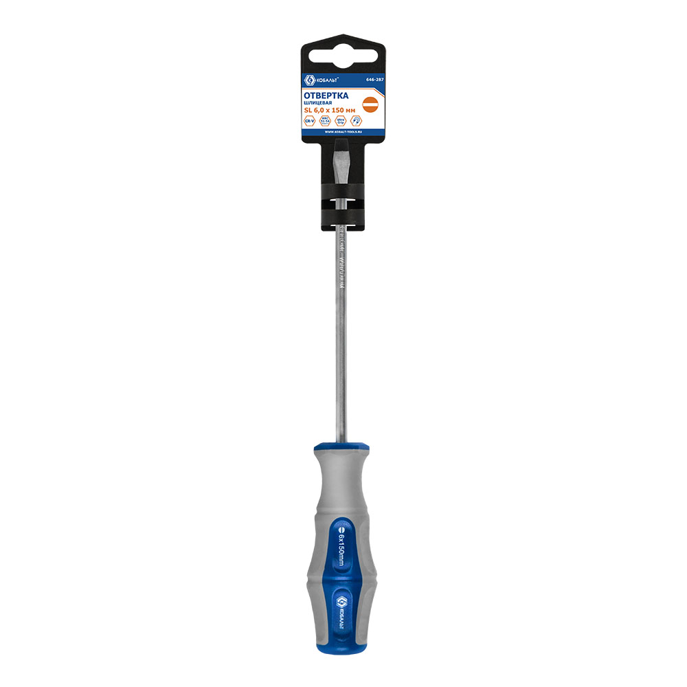 Отвёртка КОБАЛЬТ Ultra Grip SL 6,0 х 150 ммCR-V, двухкомпонентная рукоятка (1 шт.) подвес