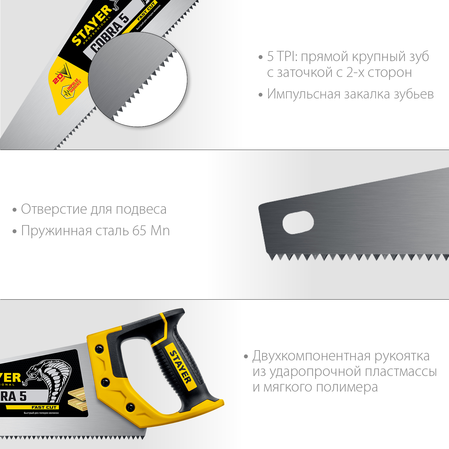 STAYER Cobra 5, 450 мм, ножовка по дереву, Professional (1506-45)