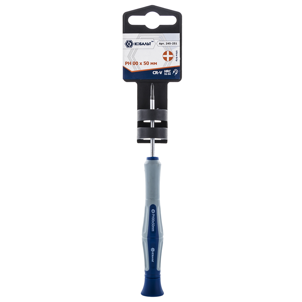 Отвертка для точных работ КОБАЛЬТ Ultra Grip PH 00 х 50 ммCR-V, двухкомпонентная рукоятка (1 шт.) подвес