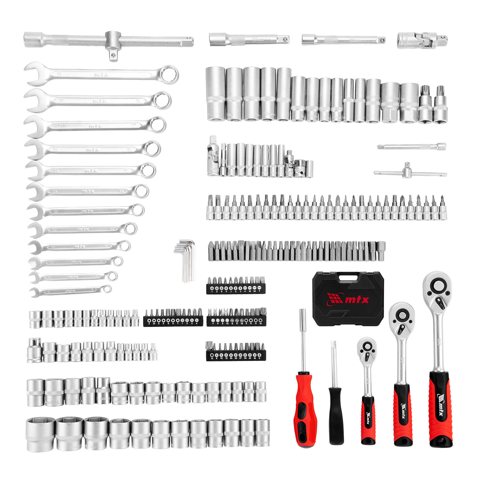 Набор инструментов, 1/2", 3/8", 1/4", пластиковый кейс 215 предметов MTX