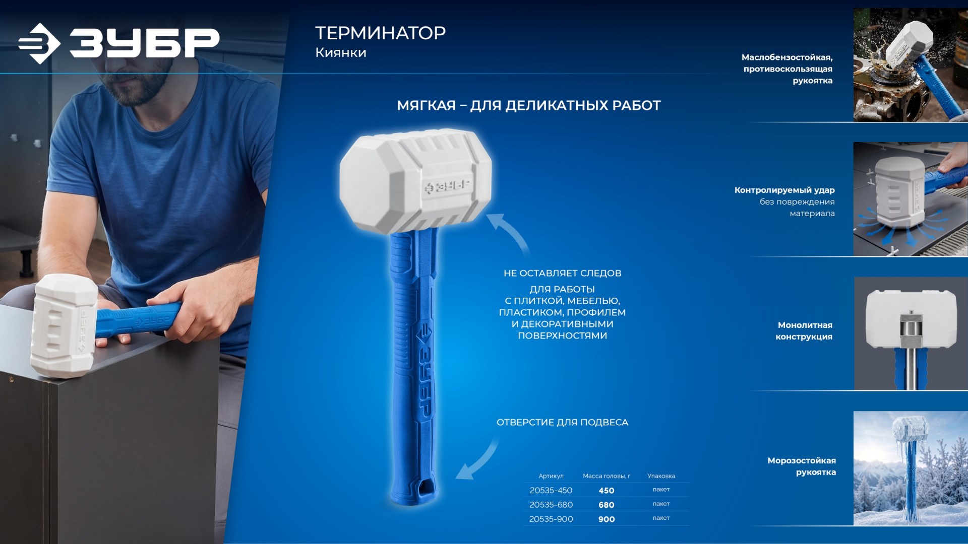 ЗУБР ТЕРМИНАТОР 450 г, белая киянка, Профессионал (20535-450)
