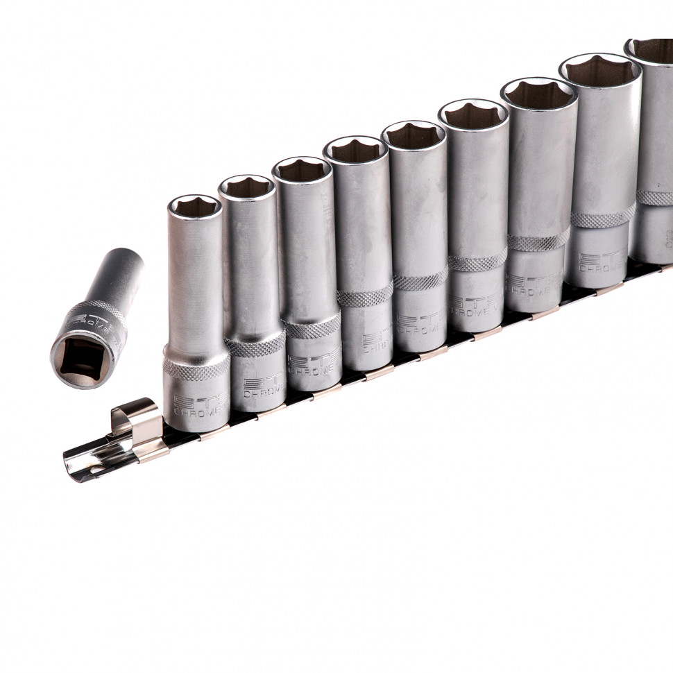 Набор удлиненных торцевых головок 1/2", шестигранные, CrV, 10 шт, 10-22 мм Stels