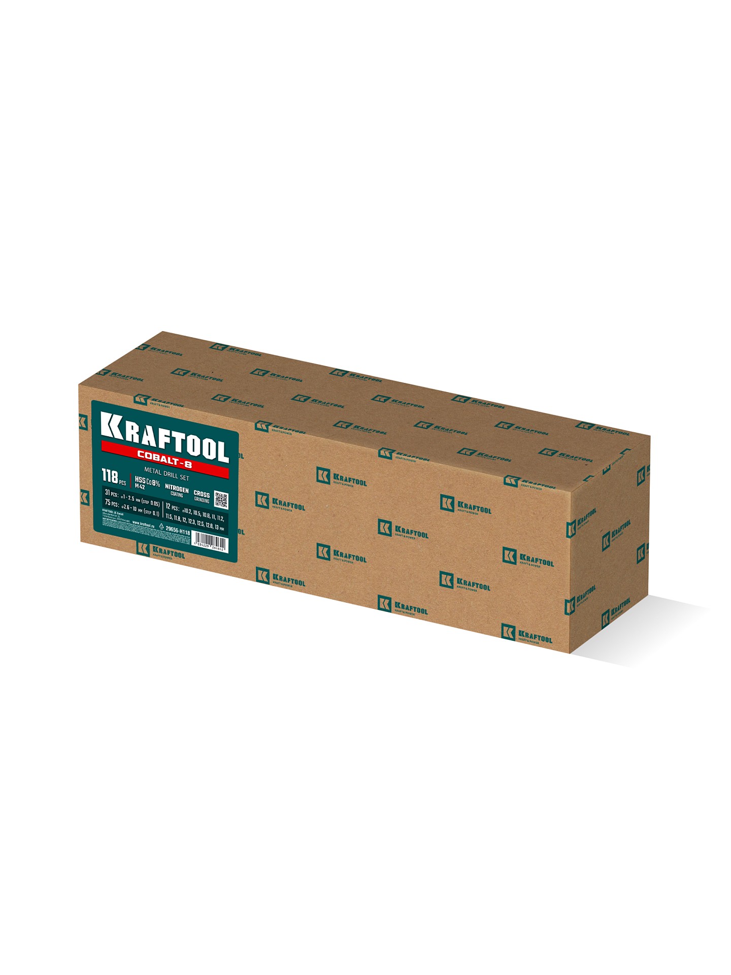 KRAFTOOL Cobalt, 118 шт, (1-13 мм), сталь М42, HSS-Co(8%), набор сверл по металлу (29656-H118)