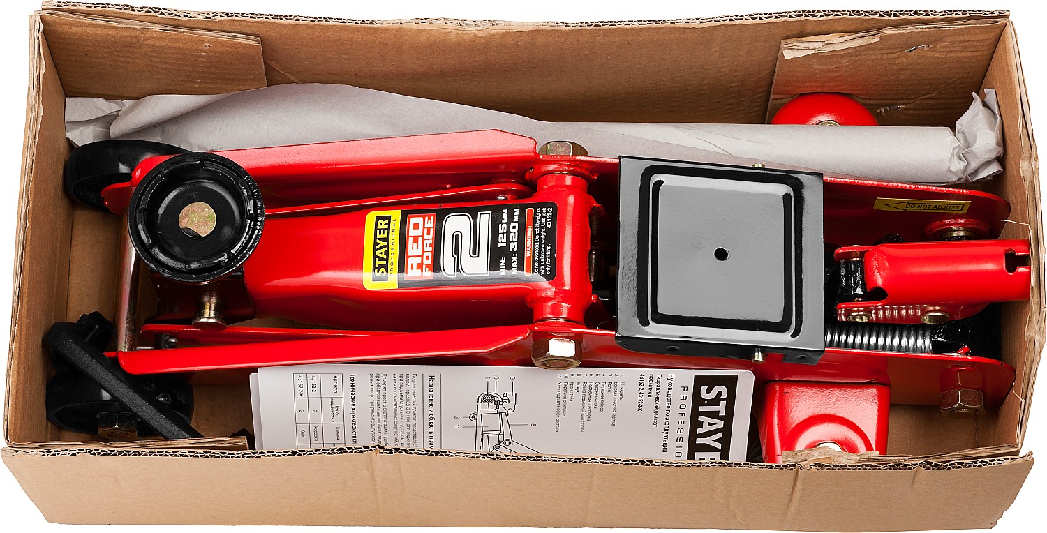 STAYER R-22 RED FORCE, 2 т, 125 - 320 мм, подкатной домкрат для легковых а/м, Professional (43152-2)
