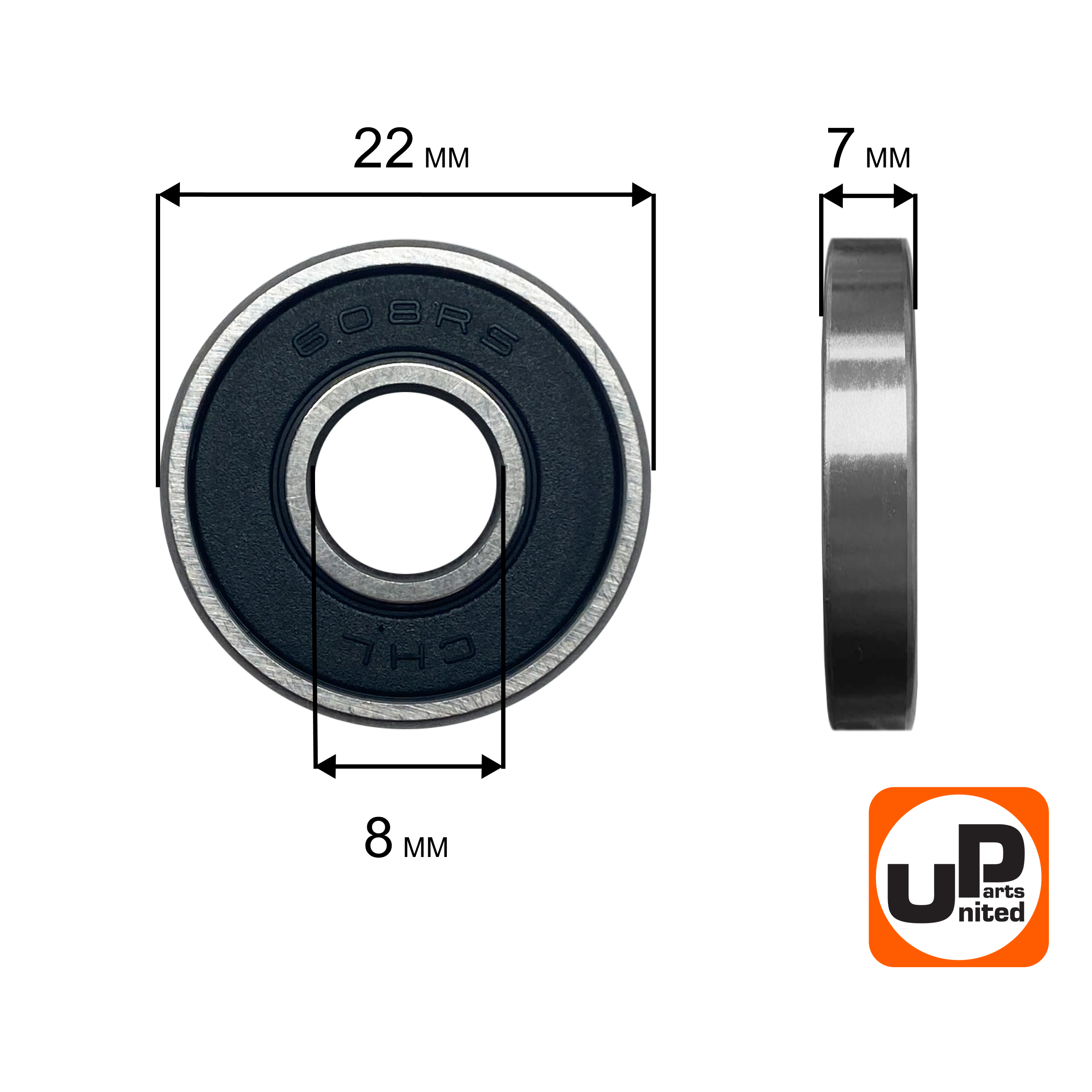 Подшипник шариковый UNITED PARTS 608-2RS (90-0388), шт