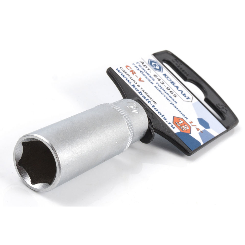 Головка торцевая глубокая КОБАЛЬТ 1/4", 12 мм, Cr-V(1 шт.) подвес