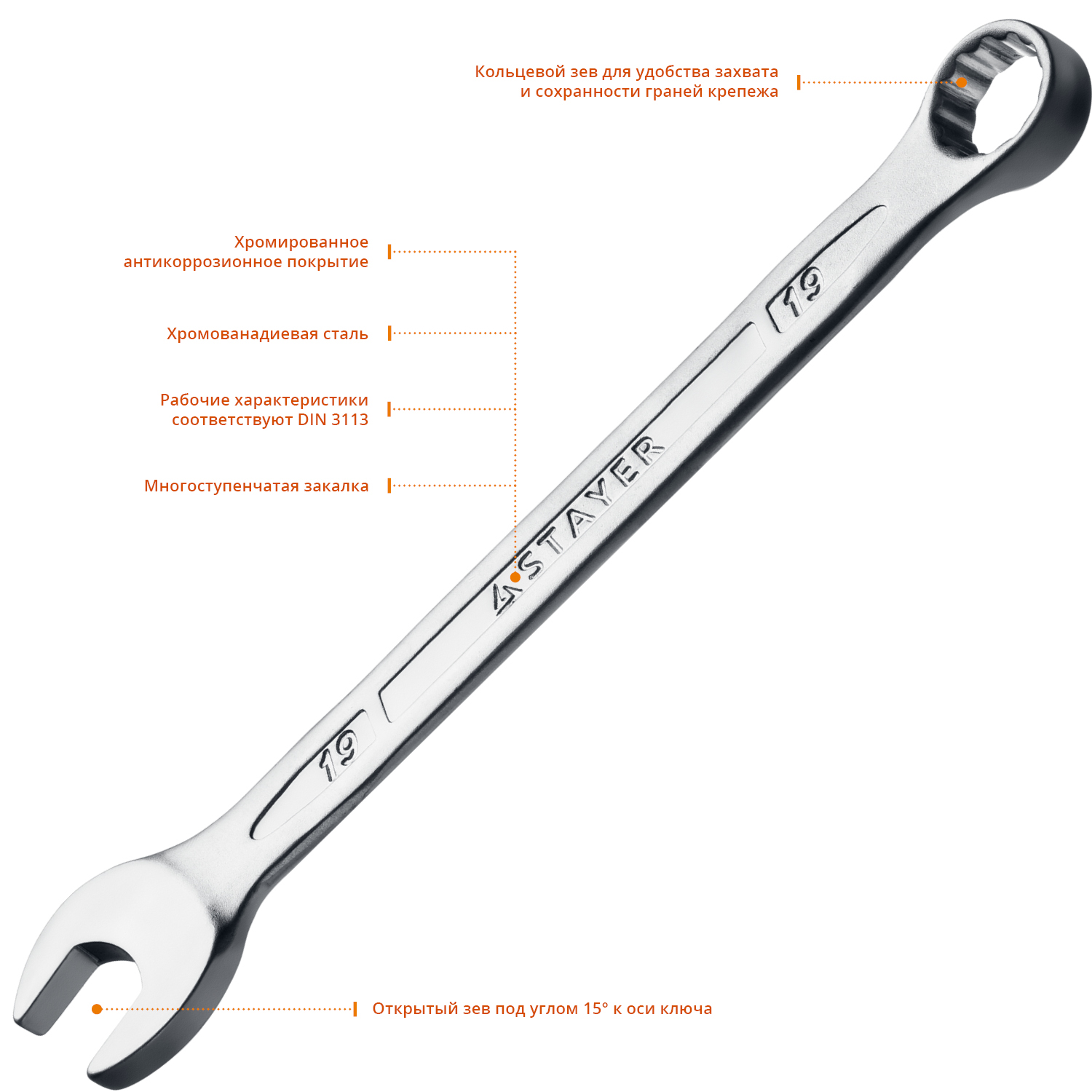 STAYER HERCULES, 8 шт, 8 - 19 мм, набор комбинированных гаечных ключей, Professional (27085-H8)