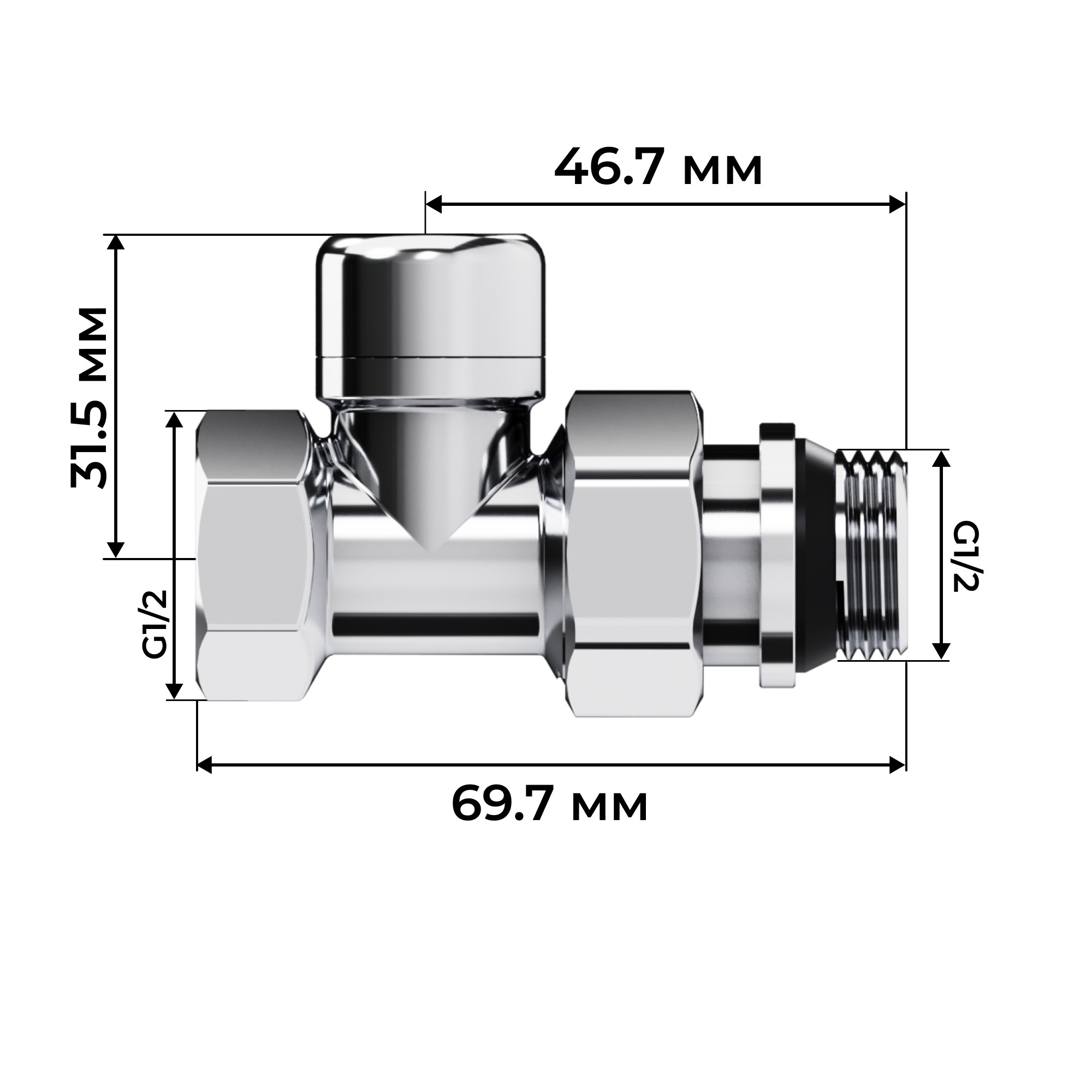 Набор термостатический прямой Royal Thermo Design 1/2"М30х1,5 (Хром)