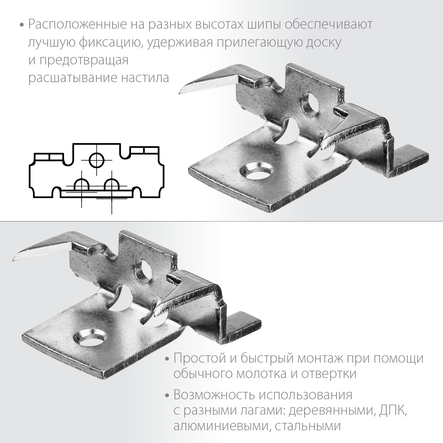 ЗУБР Союз, цинк, 80 шт, скрытый крепеж с шипами для террасной доски (30701)