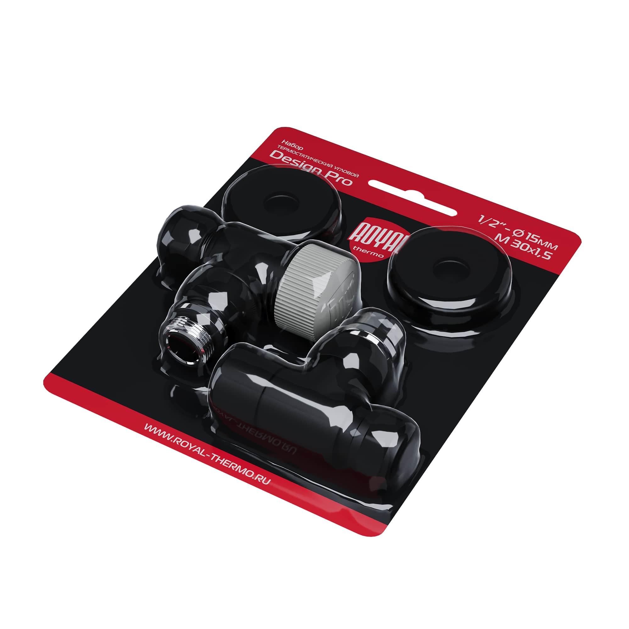 Набор термостатический угловой Royal Thermo Design Pro 15мм М30х1,5 (Черный)