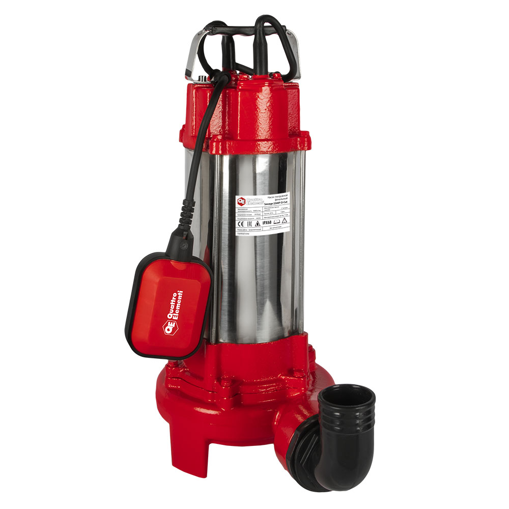 Насос фекальный QUATTRO ELEMENTI Sewage 2500F Ci-Cut (2500 Вт, 30000 л/ч, грязевой, 17 м, 21 кг, чугун, с НОЖОМ) ПРОФ, шт