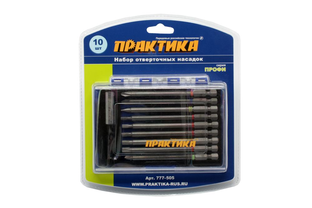 Набор бит ПРАКТИКА "Профи"  10шт, 100 мм, PH, PZ, SL, Torx, Tri-Wing, держатель 75 мм, кассетаPH, PZ, SL, Torx, Tri-Wing, держатель 75 мм, кассета