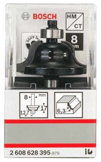 Фреза для фрезерных машин кромочная калевочная BOSCH 6,3/17,4/8 мм (1 шт.) коробка (2608628395), шт