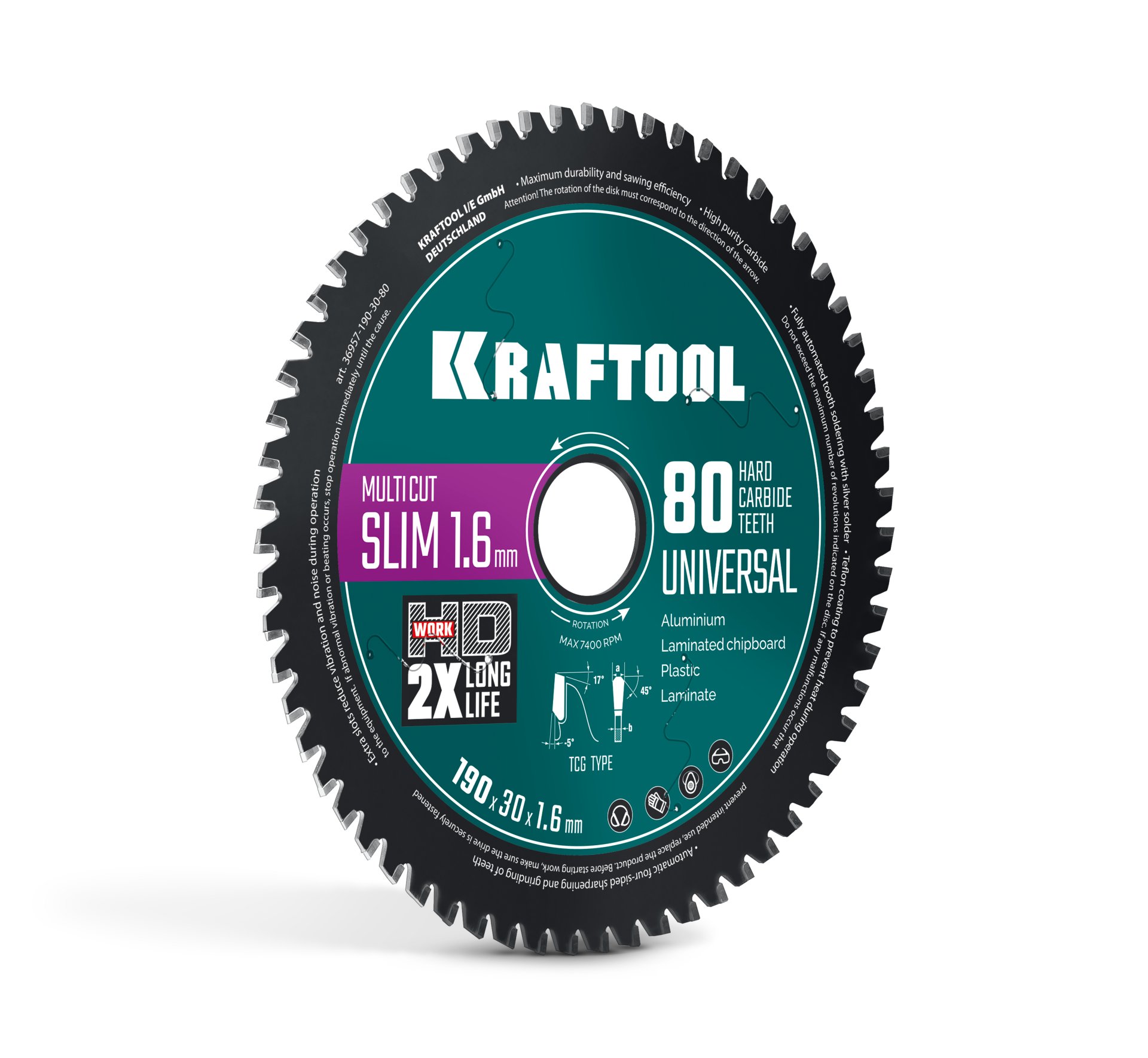 KRAFTOOL Slim multi cut 190 х 30 x 1.6 мм, 80Т, диск пильный по дереву (36957-190-30-80)