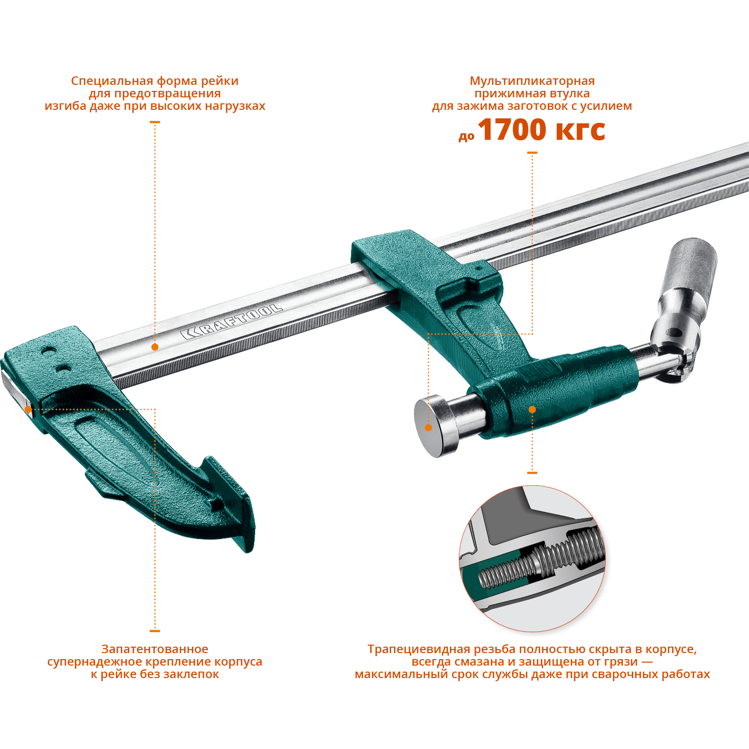 KRAFTOOL EF-100/12, 125 х 1000 мм, мощная струбцина F (32013-125-1000)