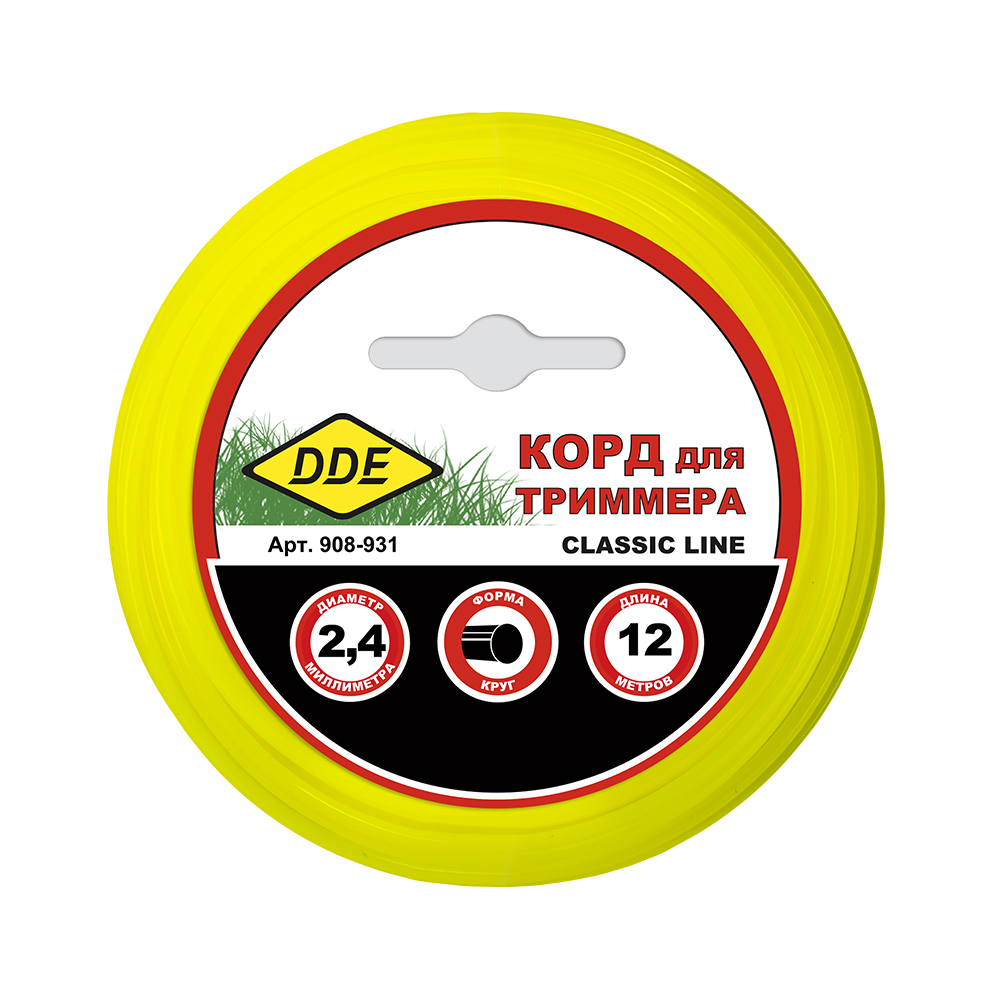 Корд триммерный в блистере DDE "Classic line" (круг) 2,4 мм х 12 м, желтый, шт