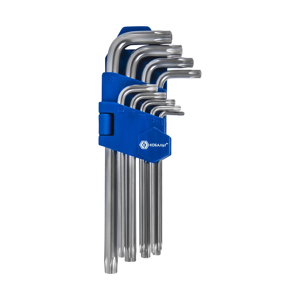 Набор ключей угловых удлинённых КОБАЛЬТ Tamper TORX: T10, T15, T20, T25, T27, T30, T40, Т45, Т50, CR-V, подвес (924-016), шт